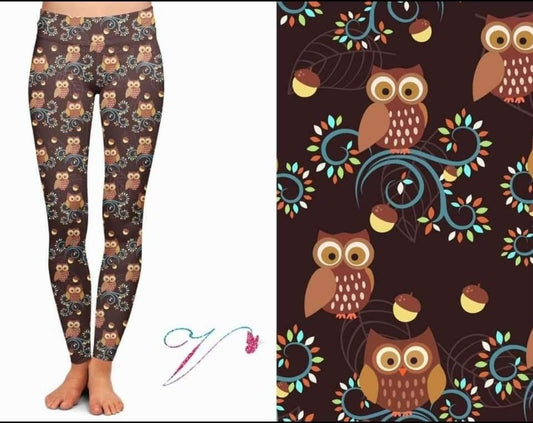 Adorable Autumn Owls Leggings. Hyper Stretch and softness! Yoga Band.