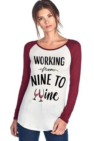 S/M/L White/Burgundy Nine to Wine Long Sleeve Shirt
