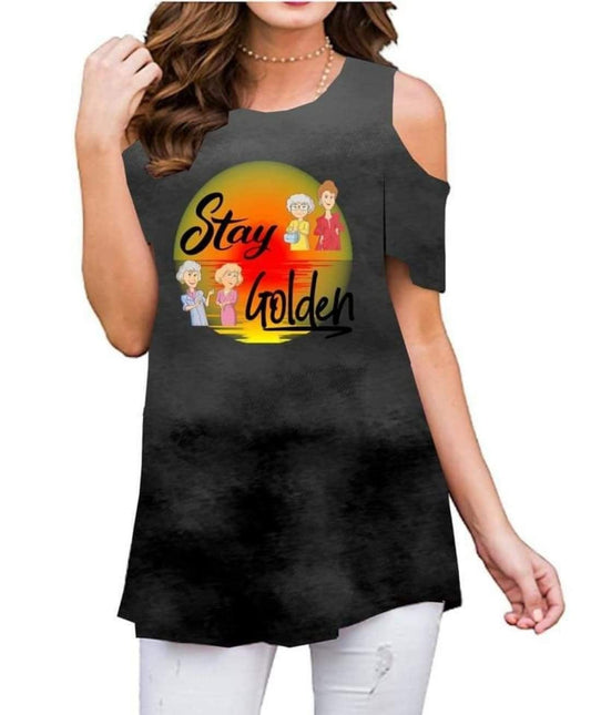 Stay Golden (Golden Girls) Cold Shoulder Tunic. Hyper Stretched, Generously Sized