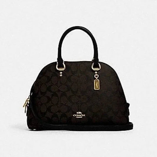 COACH KATY SATCHEL IN SIGNATURE CANVAS BROWN/BLACK, Dome Bag, Hold Hardware