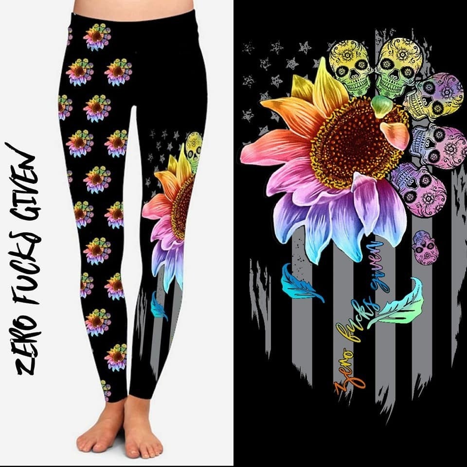 Sunflower Skulls "Zero F's Given" Stunning Colors, Yoga Band