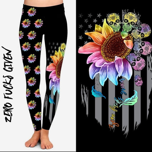 Sunflower Skulls "Zero F's Given" Stunning Colors, Yoga Band