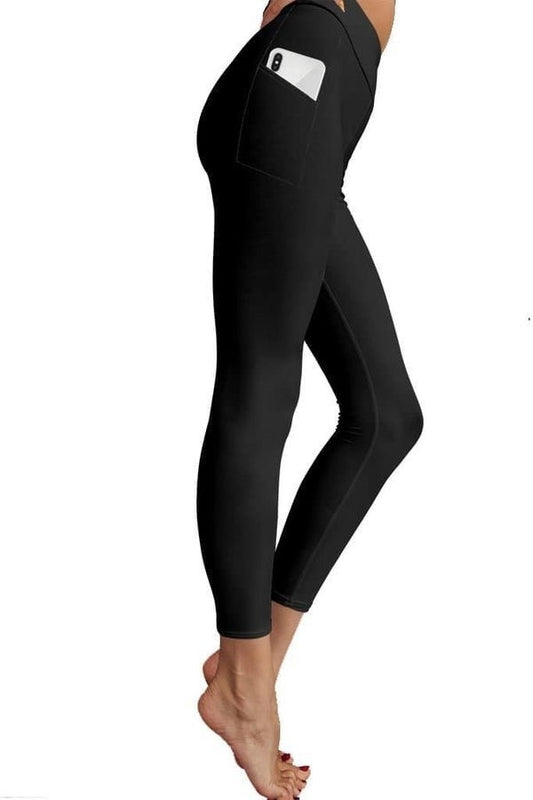 Solid Black, High Pockets, Yoga Band, Hyper Stretch, Buttery Soft Leggings