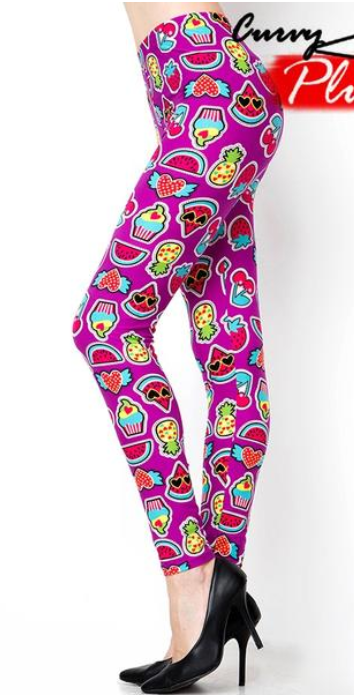 Adorable Magenta Fruity Patches Leggings. Elastic Band, Hyper Stretch, Super Soft!
