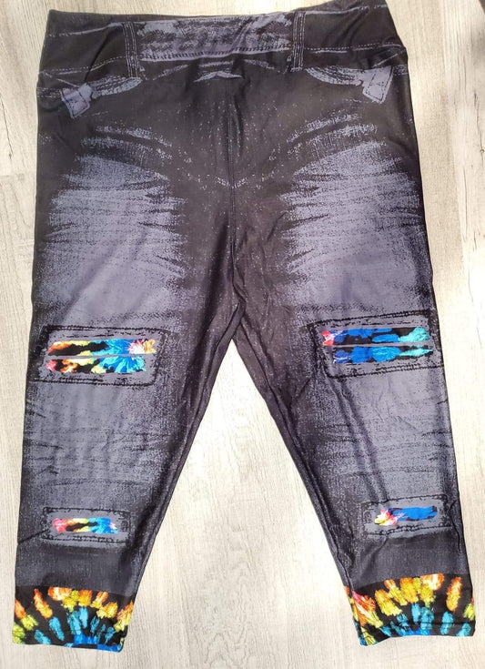 Jegging CAPRI  Black Neon Tie Dye. High Waist, Extra Stretch and Softness.