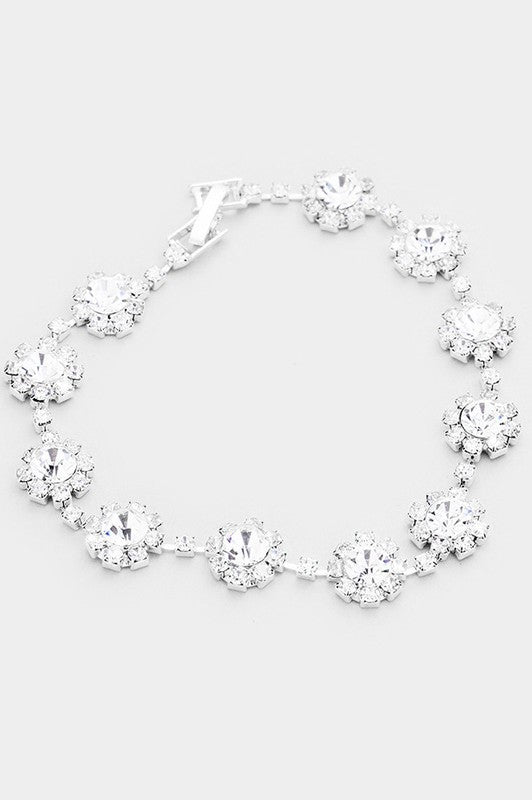 Gorgeous Round Crystal Rhinestone Rosette Evening Bracelet