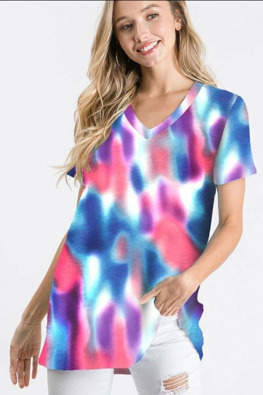 Soft Gentle Tie Dye, V Neck, Stretchy Top, Made in the USA