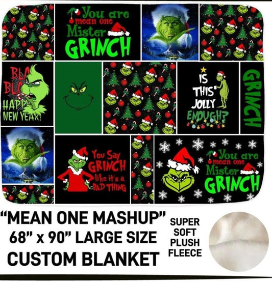 Custom Made Grinch 7'6 ft X 5'8 ft HUGE Plush Blanket