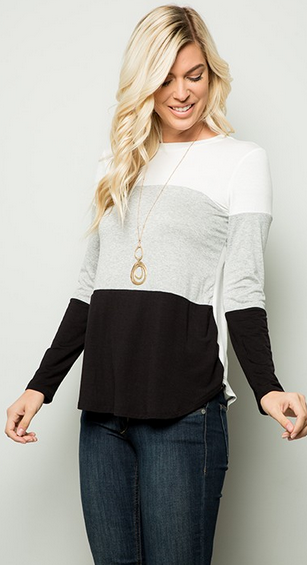 LAST SMALL & LARGE LEFT Soft & light, 3/4 Sleeve Block Top. Made in the USA