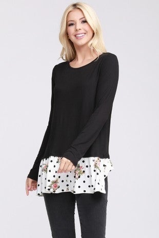 Long Sleeve, Floral/Polka Dot Ruffle Bottom. SOFT & STRETCHY!