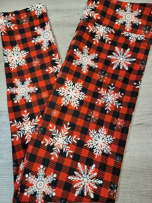 Buffalo Plaid & Snowflakes Leggings. Hyper Stretch and softness! Yoga Band.