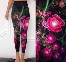 Electric Glowing Pink Floral Leggings, Yoga Band, Soft Material