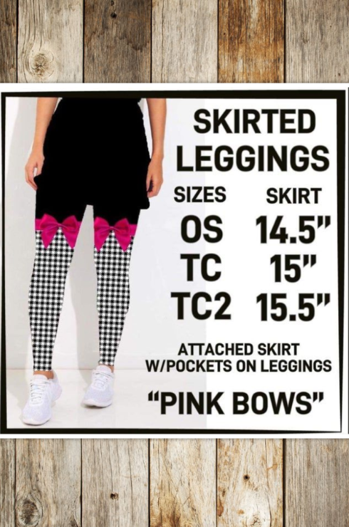 Pink Bow Skirted  Leggings, Hyper Stretch and Comfort, Yoga Band