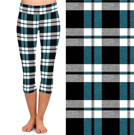 Peek A Boo Plaid CAPRI.  Yoga Band, Very Soft and Stretchy!