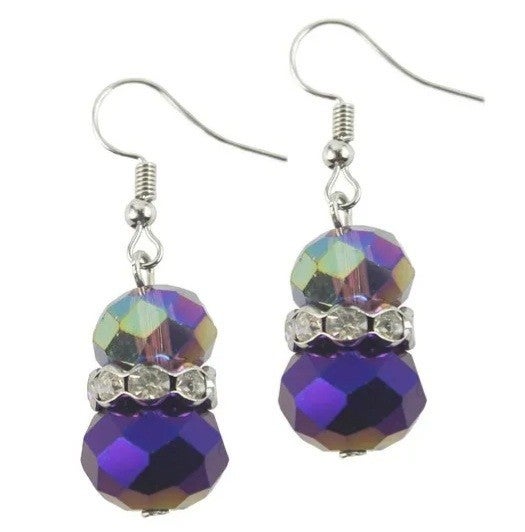 2 pairs of Iridescent Dangle Bead Earrings (Purple Pair + Jade Pair)