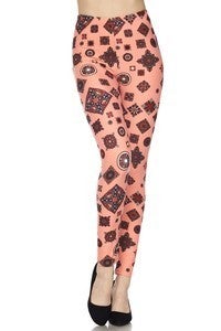Coral Kaleidoscope Leggings. Hyper Stretch, Elastic Band.