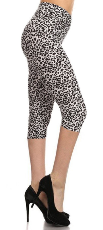 Black & Grey Leopard CAPRI, Extremely Soft, Hyper Stretch, Elastic Band!