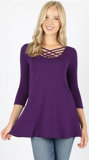 3/4 Sleeve, Criss Cross, Premium Soft & Stretchy Tunic, Perfect to pair with Leggings