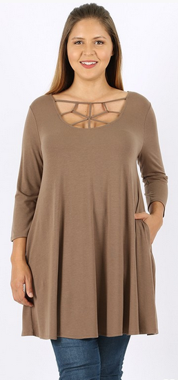 RUNS BIG! Perfect with Leggings! Premium Soft & Stretchy 3/4 Sleeve, Web Tunic, Runs Big