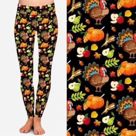 LAST ONE LEFT SIZE TC (Fits 14-22)  Turkey Designer Leggings Happy Thanksgiving!