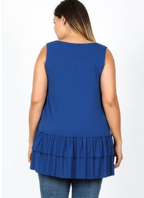 3 Color Choices! SLEEVELESS TUNIC TANK So SOFT & Comfortable! Double Ruffle Hem Sleeveless Tunic. True To size. Lots of Stretch!