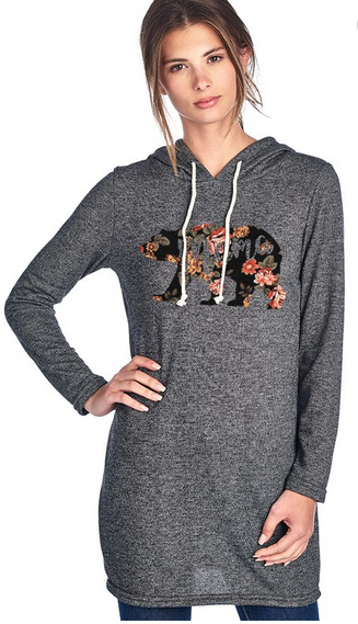 Mama Bear Long Hoodie. Bear & Floral design. Made in the USA