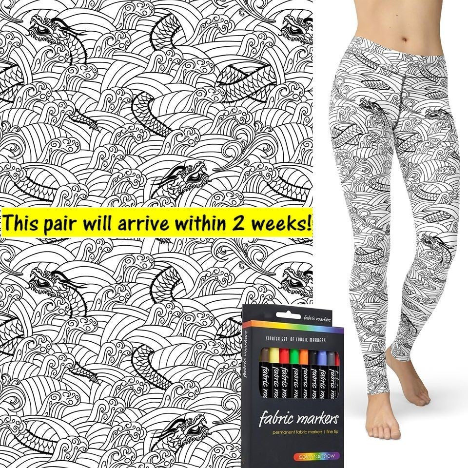 PERFECT FOR THE ARTIST AT HEART! Dragon Color Me! COLORING Leggings with Pockets (Markers Sold Below)