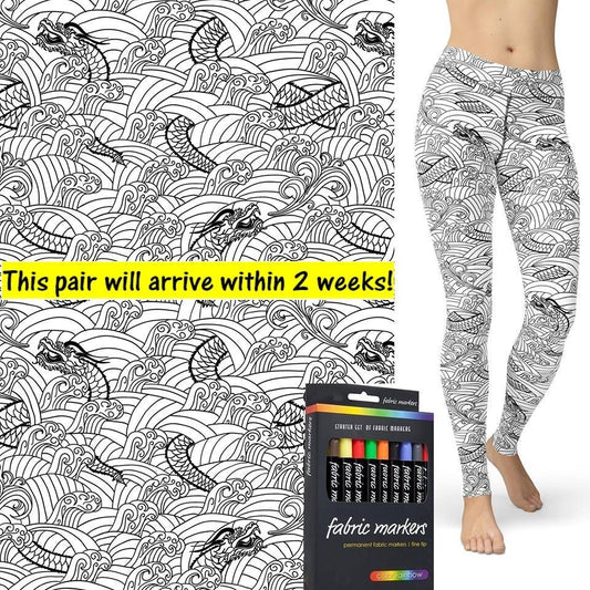 PERFECT FOR THE ARTIST AT HEART! Dragon Color Me! COLORING Leggings with Pockets (Markers Sold Below)