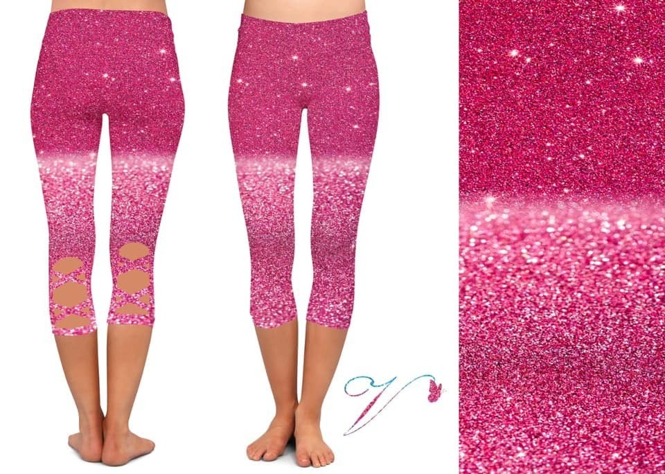 Pink Sparkle Criss Cross CAPRI. High Waist, Extra Stretch and Softness.
