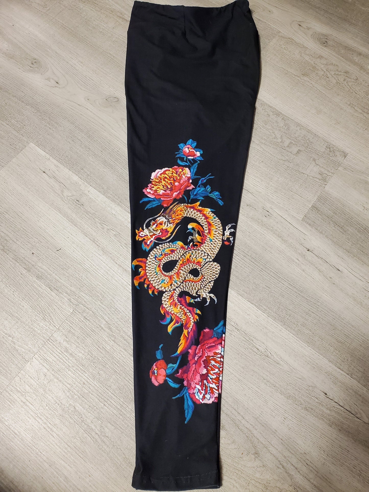 Colorful Floral Chinese Dragon Leggings, Yoga Band