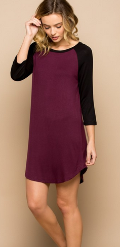 S/M 3/4 Sleeve Plum Raglan Tunic Dress. Soft, Stretchy, Comfy! Generously Sized