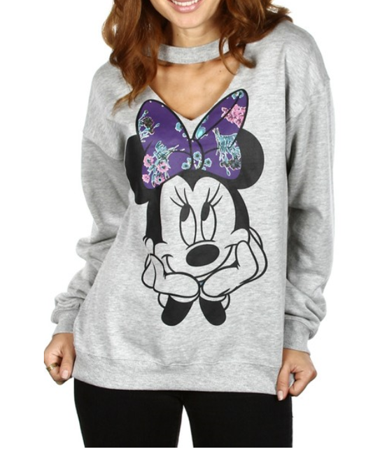 Minnie Mouse Choker V-Neck Disney Sweatshirt Top