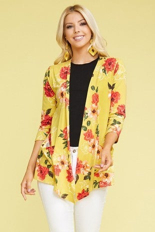 2 Color Options Floral , 3/4 Sleeve Cardigan. Soft and Stretchy!