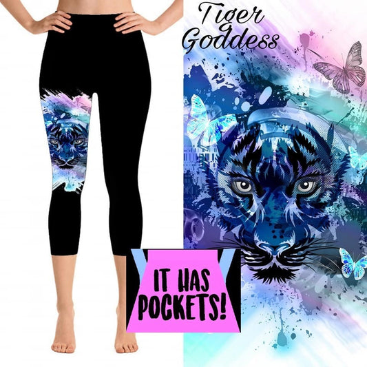 Pastel Tiger CAPRI With Pockets. High Waist, Yoga Band, Very Soft and Stretchy!