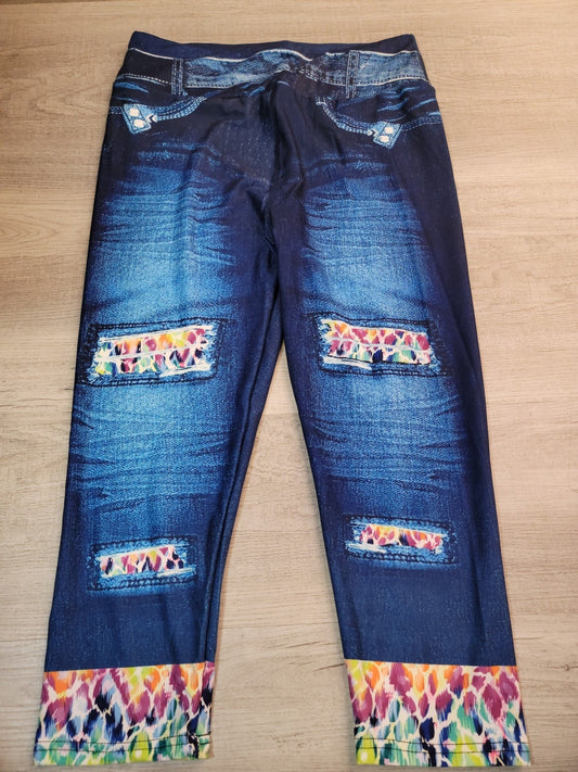 Rainbow Leopard peek a boo CAPRI. High Waist, Super Soft and Stretchy!