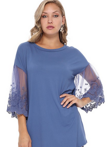 Beautiful Detailed Bell Sleeve Blue Top RUNS BIG, SIZE DOWN