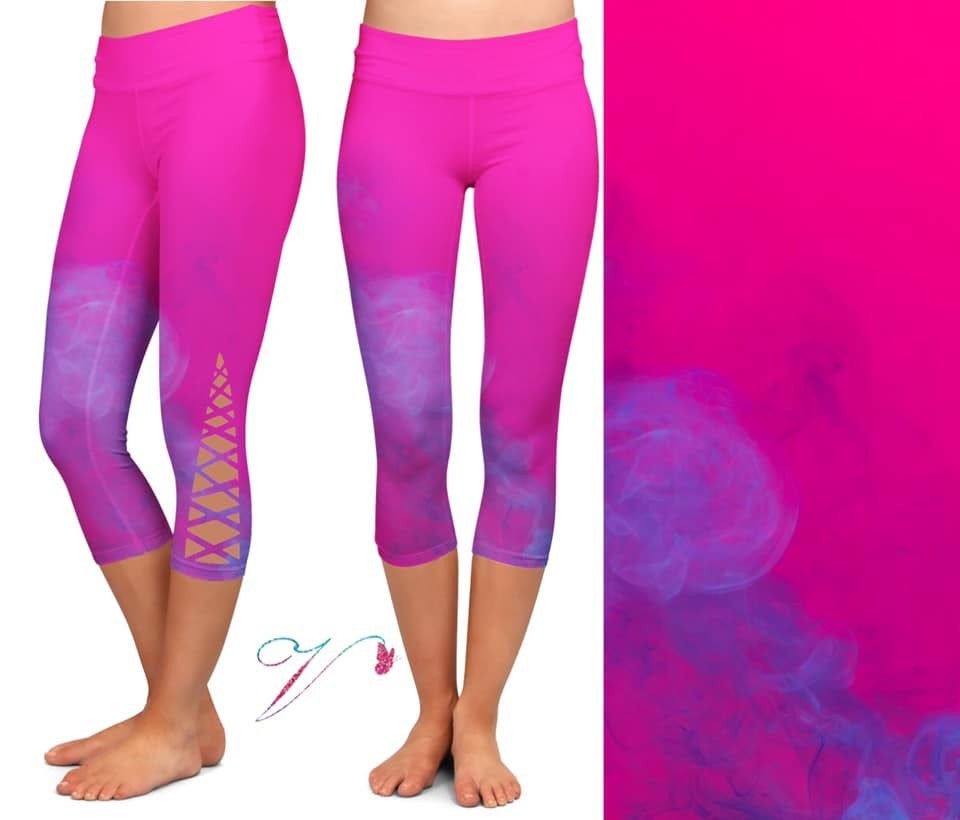 Ombre Tie Dye Criss Cross CAPRI with Pockets. High Waist, Extra Stretch and Softness.