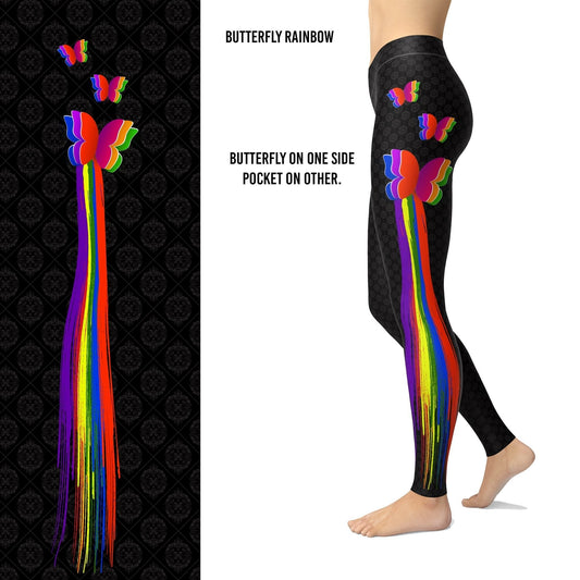 Rainbow Paint Butterfly - Designer Leggings, Soft Yoga Band