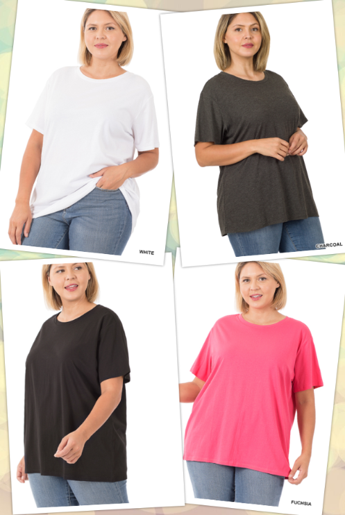 Only Plus Size Soft, Comfortable Solid Top Light Weight, Great with Leggings, Crew Neck 4 Color options