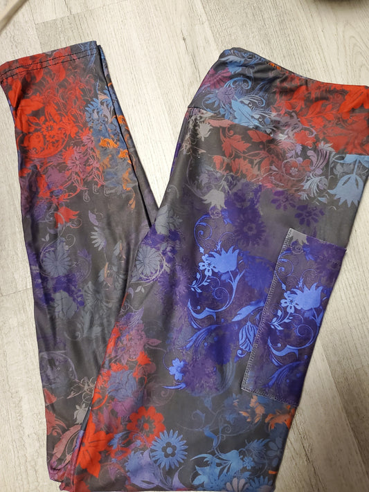 Moonlight Floral Leggings with Pockets. Hyper Stretch and softness! Yoga Band.