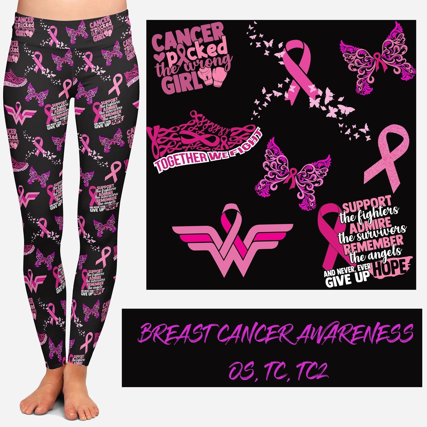 Pink Ribbon Wonder Woman Breast Cancer Awareness Designer Leggings