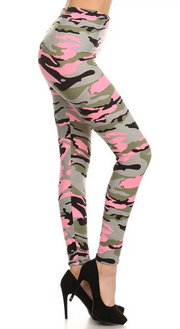 Pink Camo Leggings, Soft and Stretchy, Elastic Band