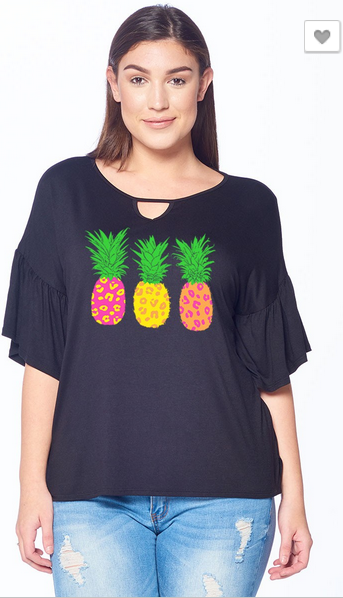 Pineapple Top with Bell Sleeve, Light Weight, Stretchy Made in USA. Loose Fit.