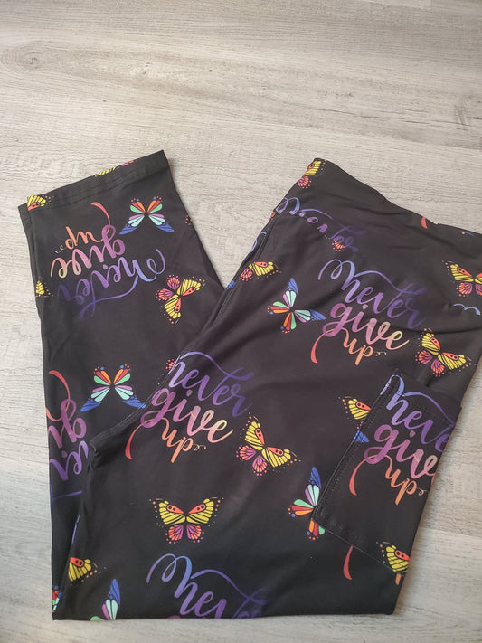 "Never give up" Rainbow Butterfly CAPRI with Pockets