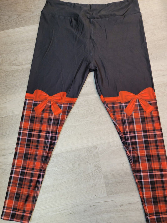 Red Plaid with Bows  Designer Leggings. Hyper Stretch and softness! Yoga Band.