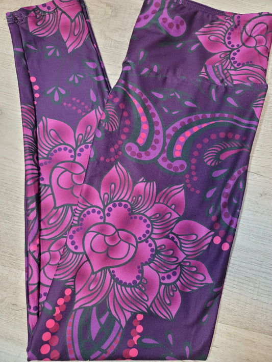 Floral Paisley Print Leggings, Yoga Band, Soft Material