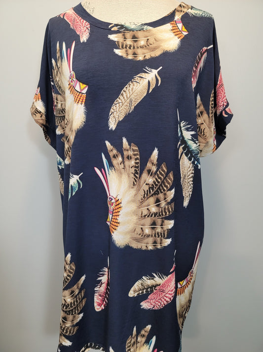 Navy Native Headdress Feather Top