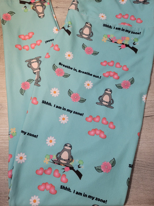 Adorable Pastel Meditating Sloth Designer Leggings, Yoga Band
