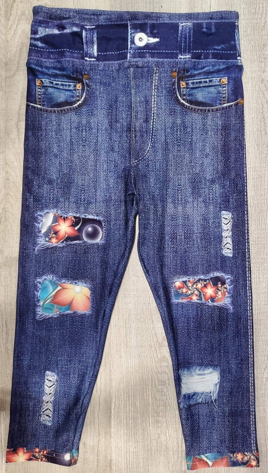 Denim Print Jeggings CAPRI Jasmine Bubble, High Waist Yoga Band