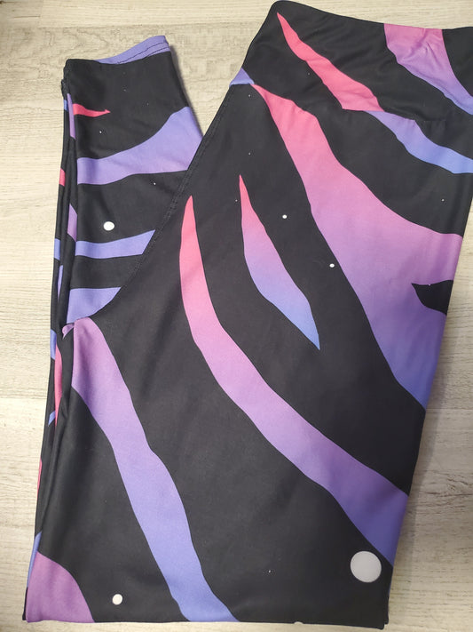 Pink & Purple Zebra Print Leggings, Yoga Band, Soft Material